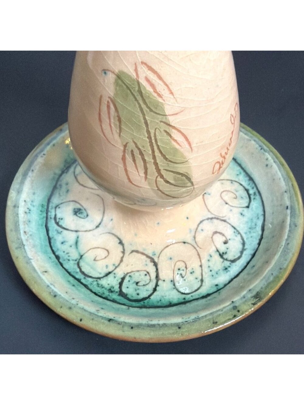VTG Signed Hand Painted Greek Art Pottery Candlestick Holder Floral Tumblers Set - Picture 7 of 16